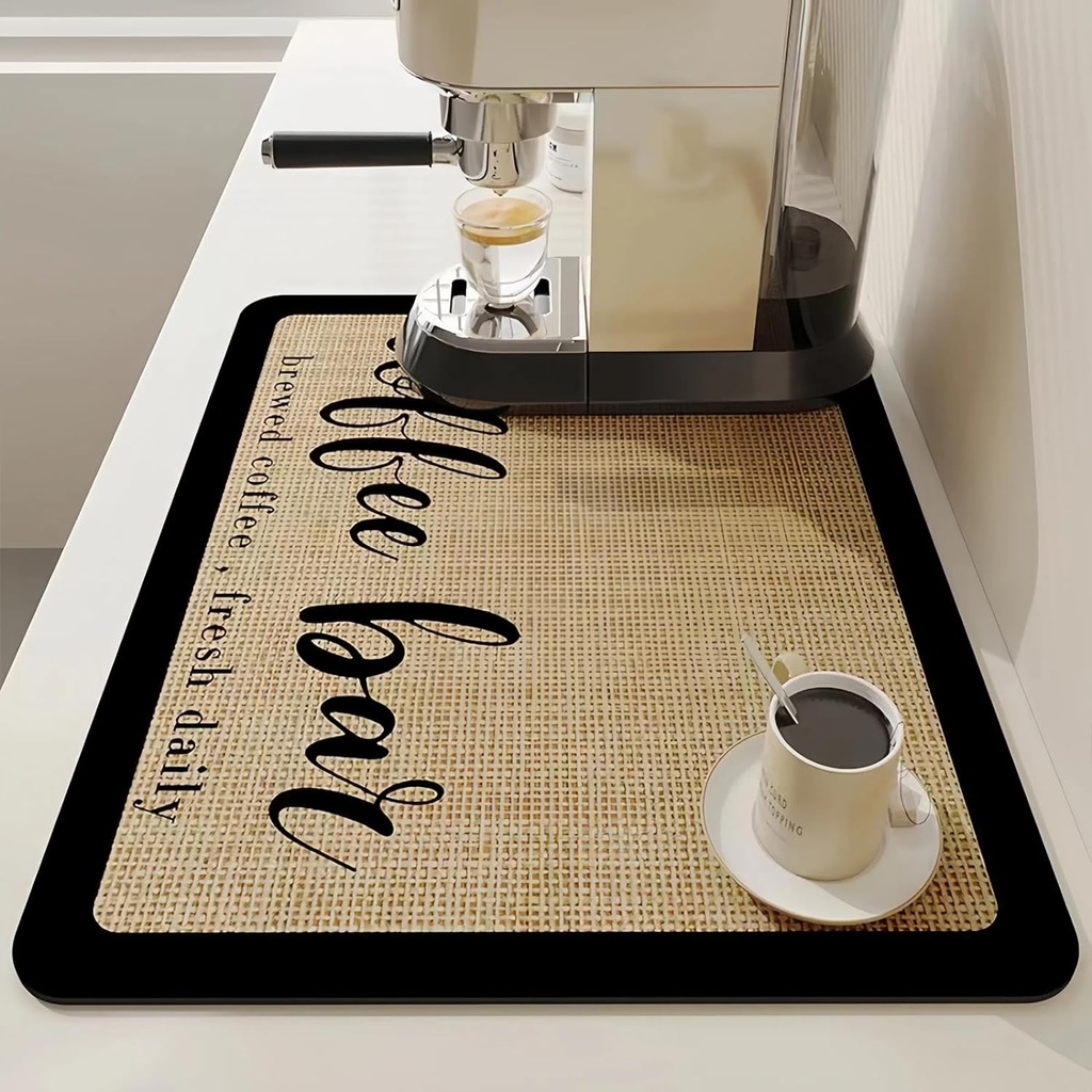 Coffee Mat 16"x24" Coffee Bar Mat Rubber Backed Bar Accessories Super Absorbent Dish Drying Mats for Kitchen Counter, Fit Under Coffees Maker Espresso Machine Dish Rack (Cream)