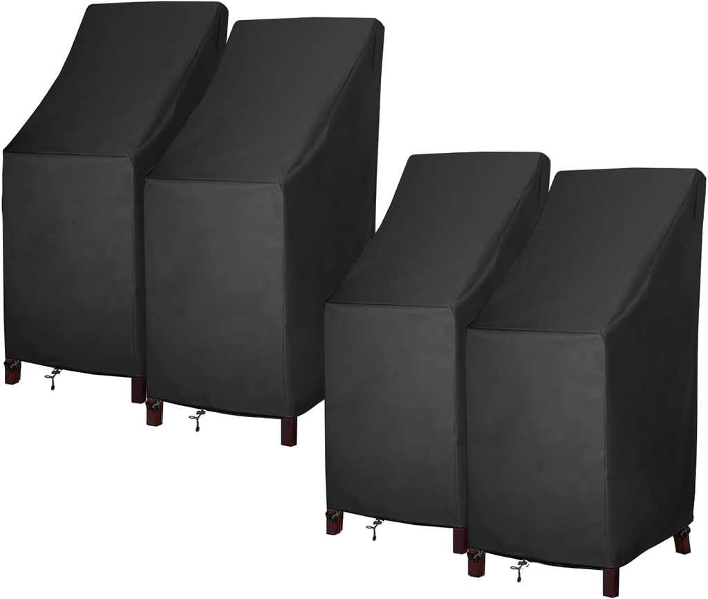 Stackable Patio Chair Covers for Outdoor Furniture, Outdoor Chair Covers Waterproof, 600D Heavy Duty Lawn Outside Barstool Covers,Fits for 4-6 Stackable Dining Chairs,27"Lx27"Wx49"H, 4 Pack