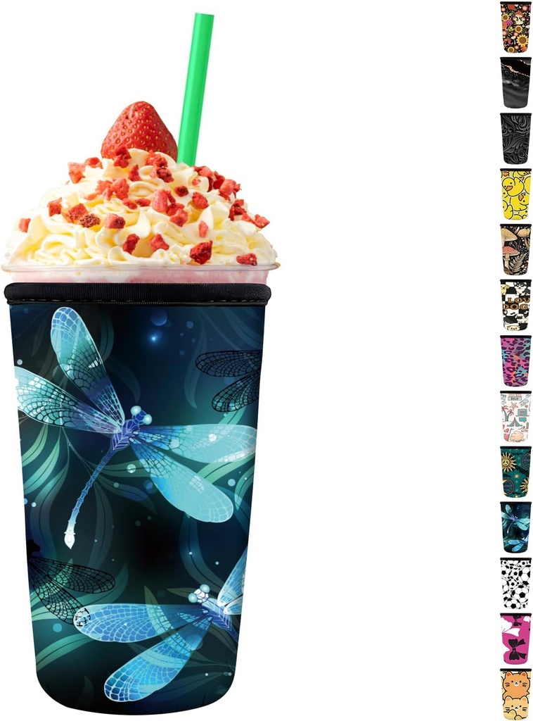 Reusable Neoprene Insulator Sleeve for Iced Coffee Cups, Medium 22-28oz Durable Drink Sleeve for Cold Beverages, Cute Beverage Holder Cup Sleeve for Women Men Luxuious Butterfly