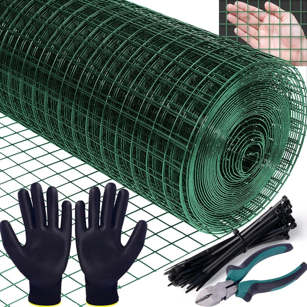 Hardware Cloth, 1/2 inch Mesh, 16 inch x 40 feet, 18 Gauge Chicken Wire, 100PCS Zip Ties, Cutting Pliers, Gloves for Chicken Coop, Rabbit Cages, Garden (1/2inch 16inx40ft)