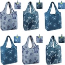 BeeGreen Sea Turtle Reusable Grocery Bags Large Tote Bag With Handles, Bulk Gift Foldable Shopping Bags for Women 6 Pack, Cute Cloth Bag, Heavy Duty, Washable For Beach, Holiday, Travel And Groceries​