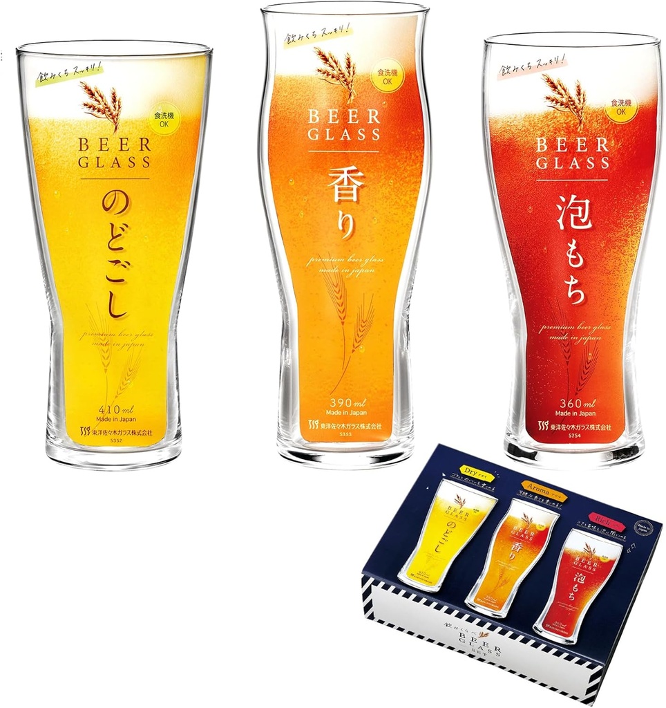 Toyo Sasaki Glass G071-T277 Beer Glass, Father's Day, Beer Glass Set, Dry, Aroma, Koku, 14.1 fl oz (410 ml), 13.4 fl oz (390 ml), 12.2 fl oz (360