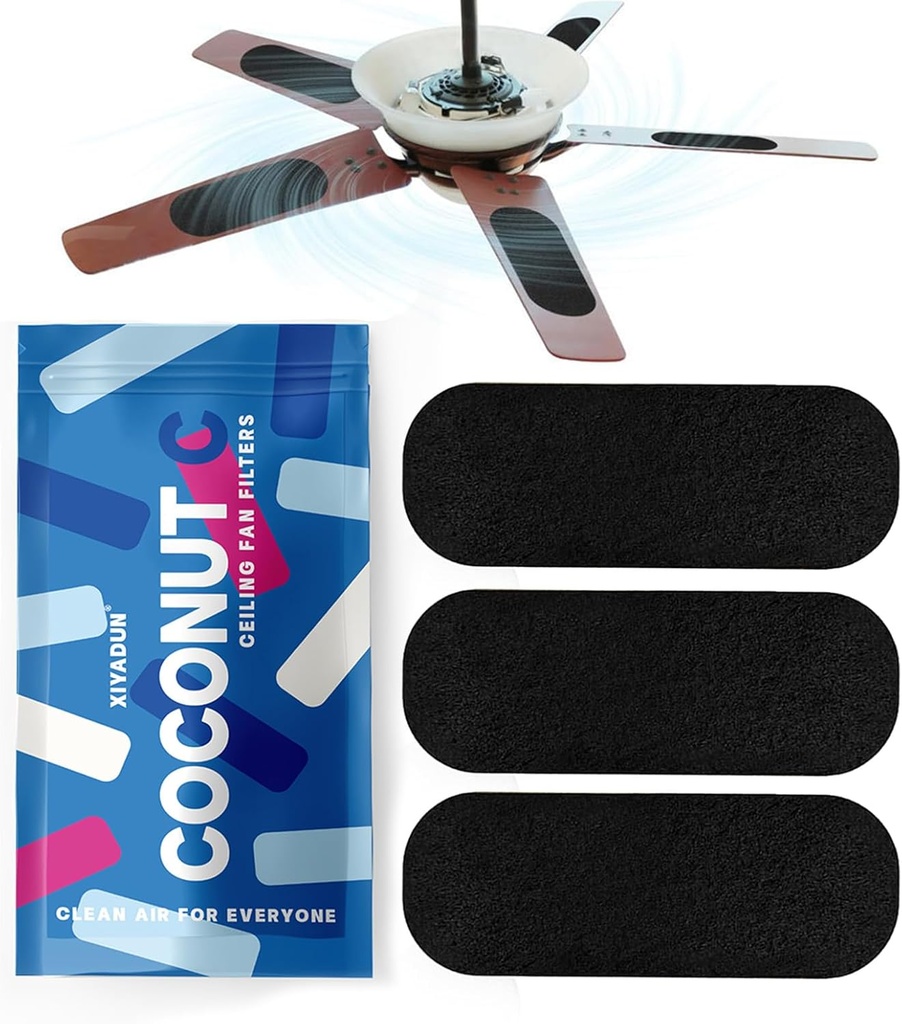 Ceiling Fan Filters for Blades, Unscented Ceiling Fan Air Purifier Pads, Activated Coconut Carbon Fan Filter for Ceiling Fan, Easy-Stick Universal Air Filter for Common Household Contaminants
