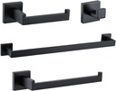 TURS 4 Pieces Bathroom Hardware Accessories Set Matte Black 16 Inch Towel Bar Set,Wall Mounted,Premium Stainless Steel.