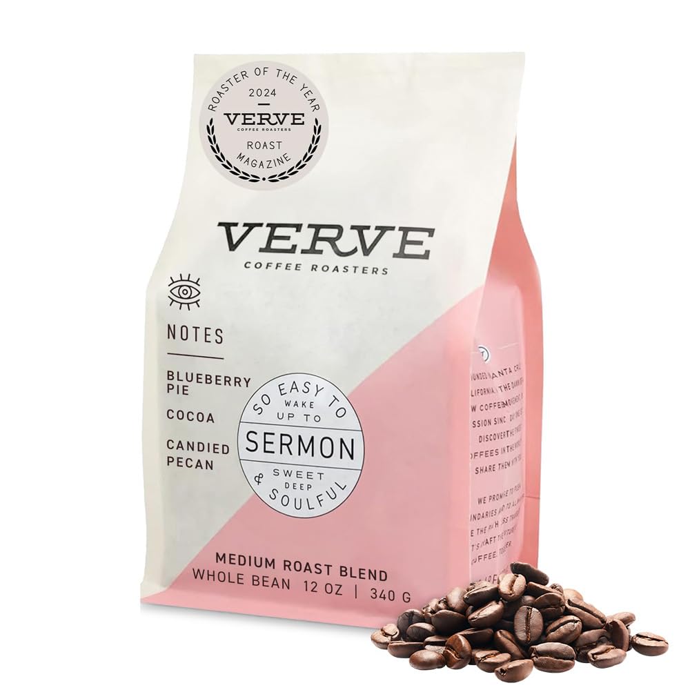 Verve Whole Bean Coffee Sermon Blend | Medium Roast, Direct Trade | Ideal for French Press | 12oz Bag + Pour Over Coffee Maker Set, Non-Electric Coffee Dripper, Manual Brew Maker (Pink)