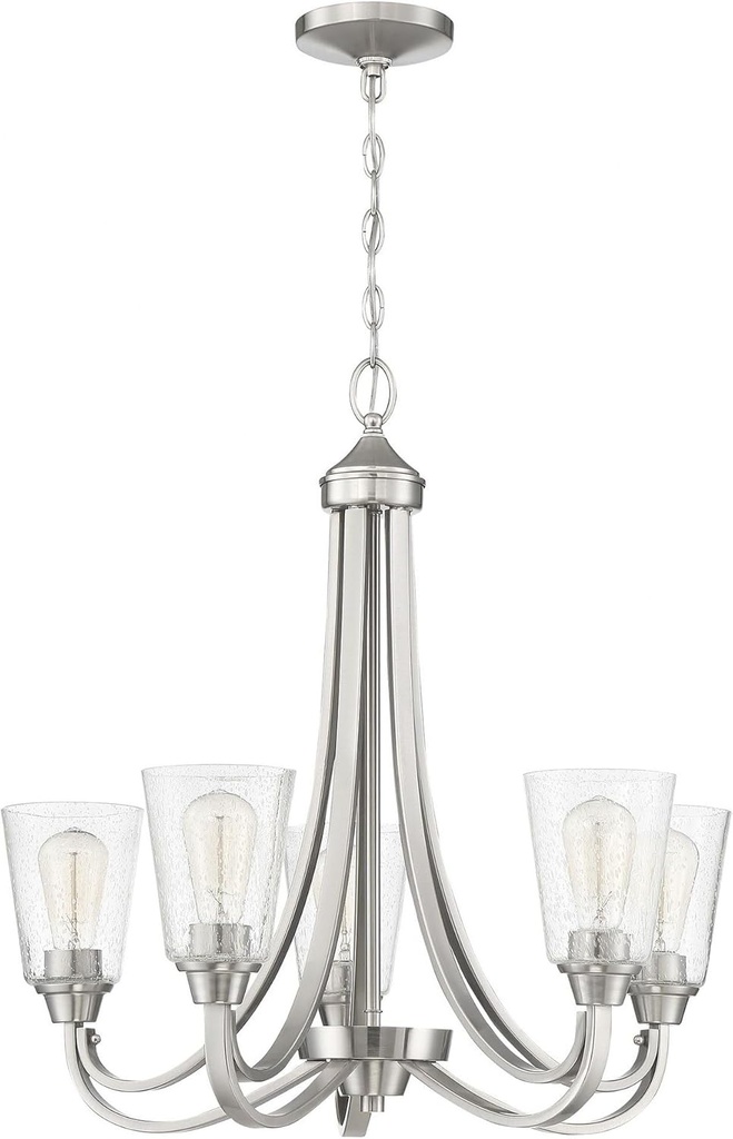Craftmade 41925-BNK-CS Grace Clear Seeded Glass Chandelier, 5-Light 300 Watts, Brushed Polished Nickel