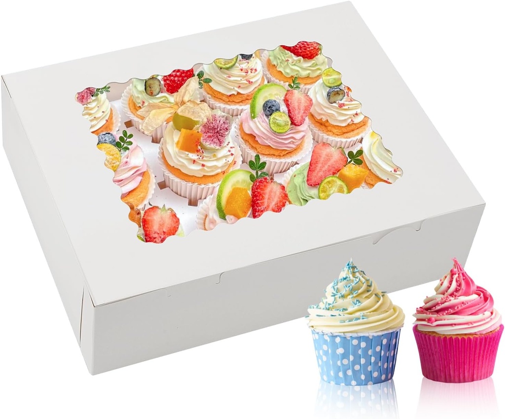 24 Sets x 12 Count Cupcake Containers Boxes with Window, 12.8 x 10 x 3.5 Inch Carrier Holder Bakery for Birthday,Wedding,Party
