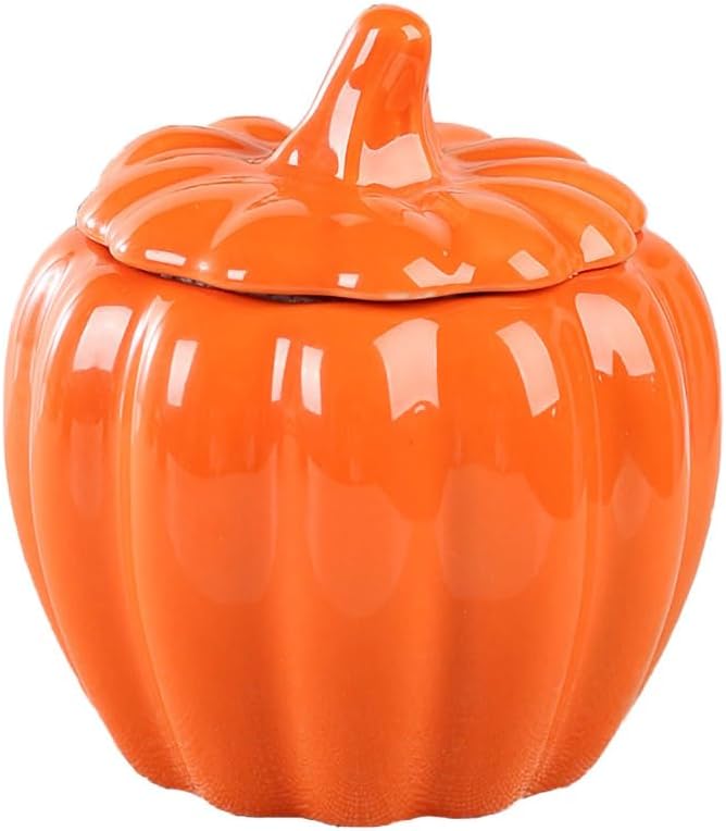 WAIT FLY Pumpkin Shape Airtight Ceramic Canister Tea Canister Tea Storage Food Storage Jar for Tea, Coffee, Spices, Sugar, Cookies, Pickle, Cereals-Orange-10 OZ