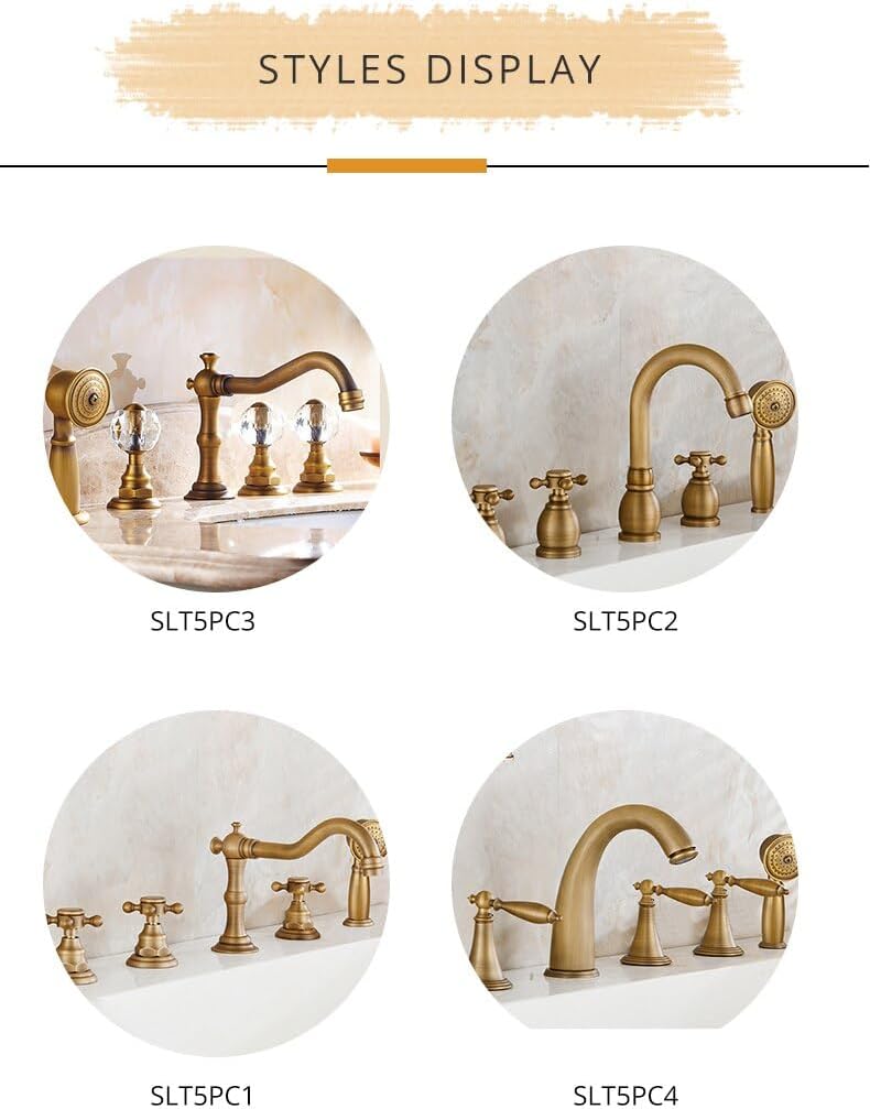 Basin Faucets Deck 5 Holes Antique Brass Bathtub Mixer Faucet Handheld Shower Widespread Bathroom Faucet Set Water Tap(Rojo)