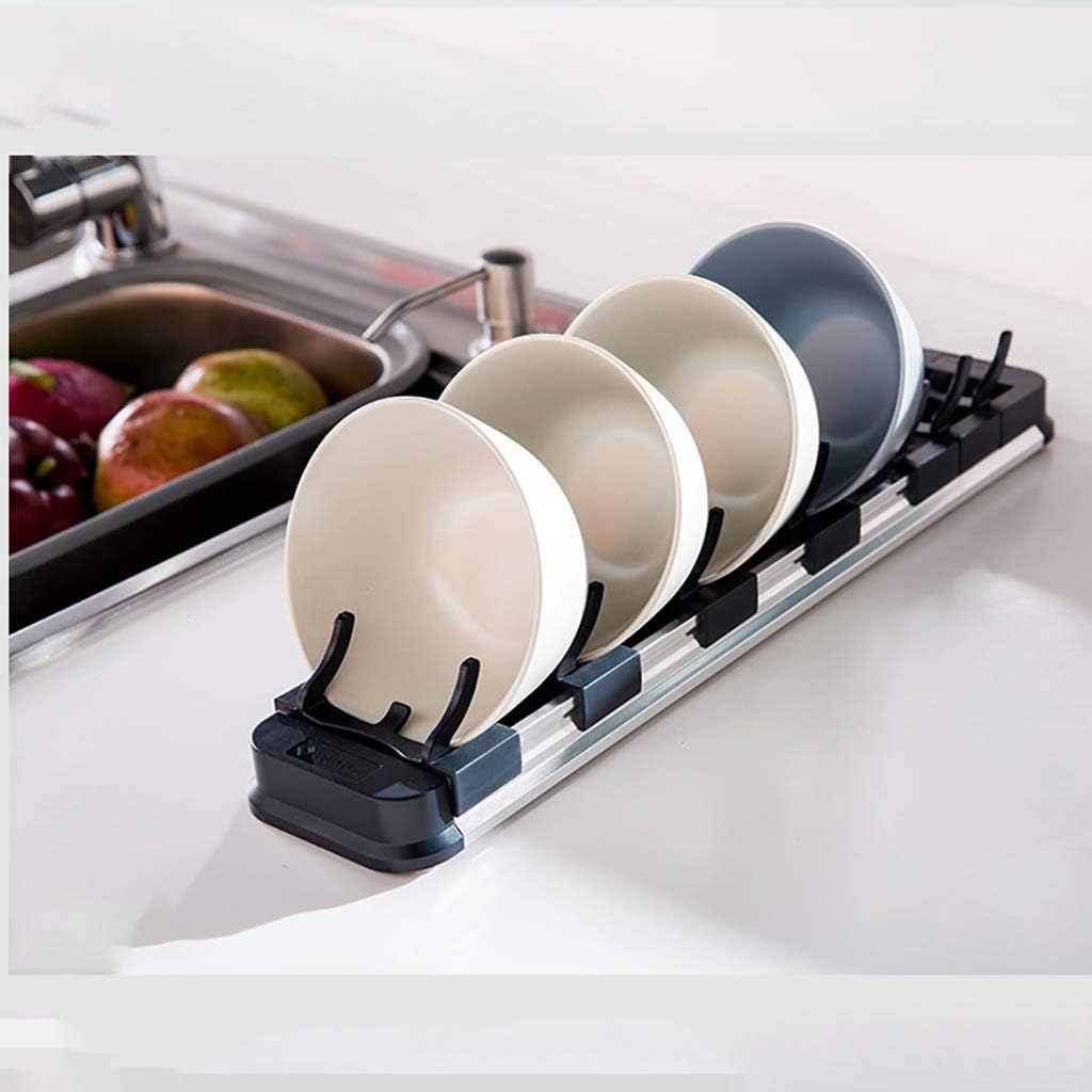 Dish Drainer Plates Bowls Holders Organizer for Kitchen Cabinets | Vertical Alumium Dish Storage Dying Display Rack for Counter, Cupboard, Drawer Corner - Adjustable Slot Distance Bowl Drying Rack