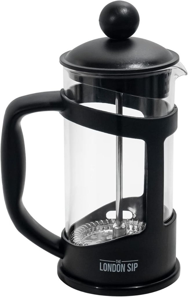 The London Sip Glass French Press Immersion Brewer Coffee Press Stainless Steel Filter System, 12oz, Black