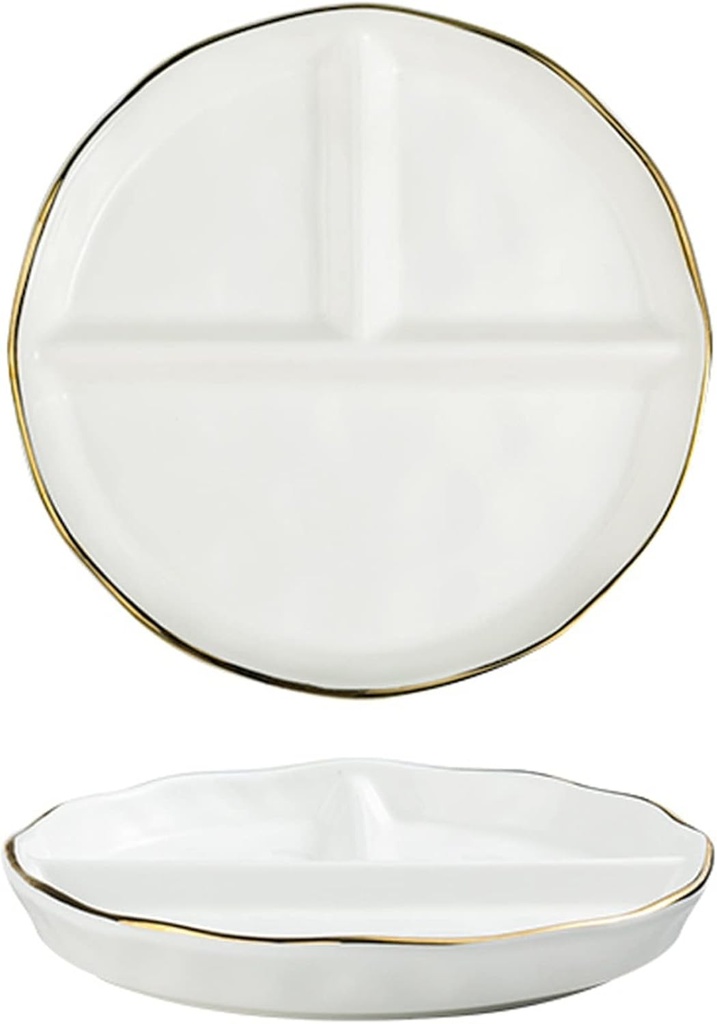 Weight Management Tableware - Ceramic Divided Plate 3D Non-slip Design 211 Fat-reducing Home Breakfast Tableware Portion Control Diet Plate for Weight Loss for Women (Color : Round-White)