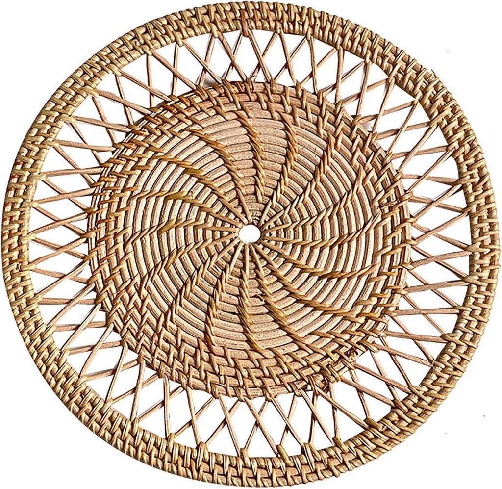 Ochine Woven Wicker Rattan Wall Basket Decor, Round, Boho Chic Dcor, Durable Rattan Material, Easy to Hang, 12"