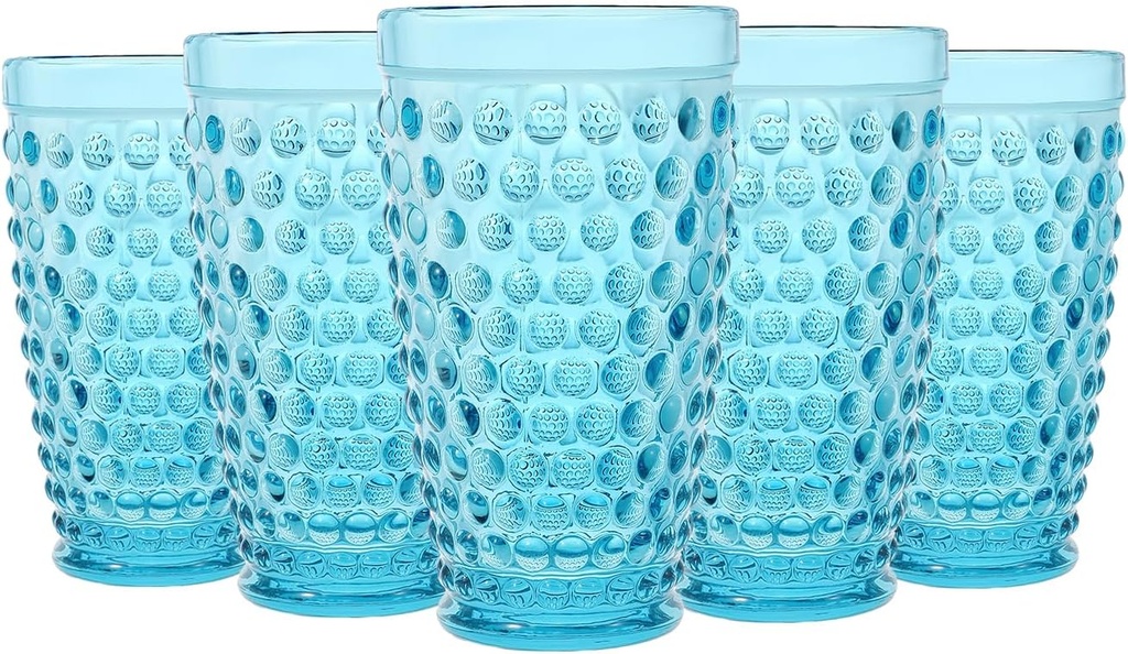 G Light Blue Hobnail Drinking Glasses 13 oz 6 Set, Premium Hobnail Highball Glasses,Vintage Glassware For Soda,Juice,Milk,Coke, Beer,Spirits In Dinner Parties, Stackable, Dishwasher Safe For Daily Use