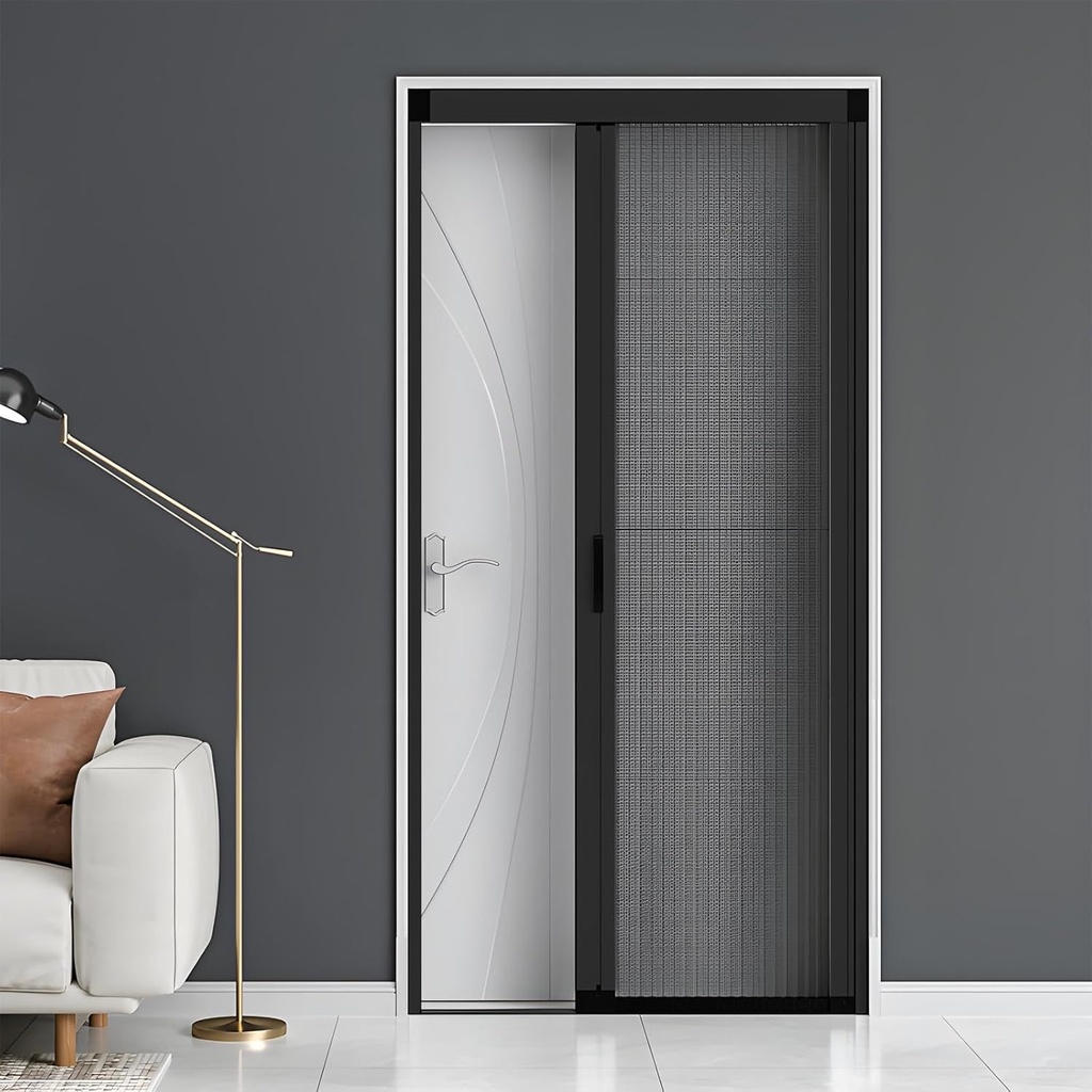 Customized Retractable Screen Door, Folding Pleated Door Aluminium Mosquito Net Door, No-Drilling Sliding Patio Doors for Single or Double Door, Keeps Bugs Out and Pets in(Black)