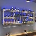 Industrial Wall Mounted Iron Wine Storage Display Rack Holder with Lights and Wine Glass Holder for Bar Counter Large Capacity Liquor Bottle Display Shelf for Wine Cellar (d) (Dblue Led3 Tier