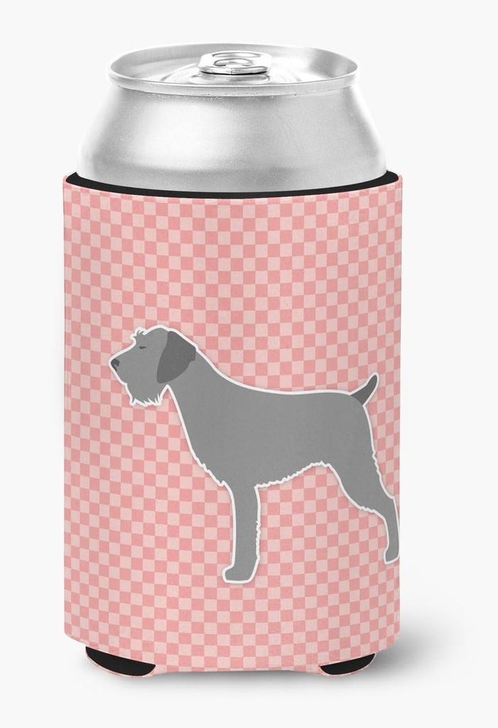 Caroline's Treasures BB3611CC German Wirehaired Pointer Checkerboard Pink Can or Bottle Hugger Cooler Washable Drink Sleeve Collapsible Beverage Insulated Holder, Can Hugger, Multicolor