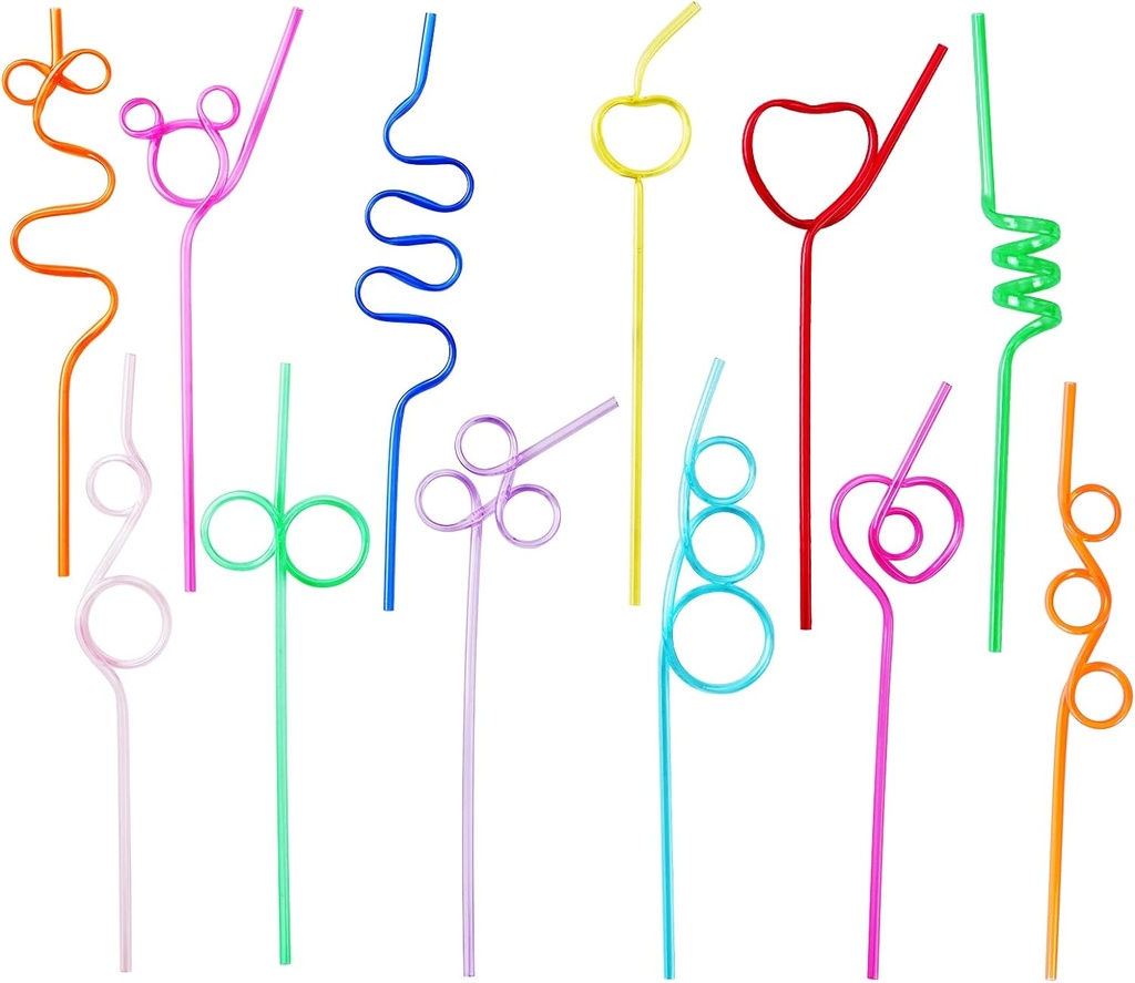 24 Pcs Silly Crazy Straws for Kids Reusable Plastic Loop Curly Crazy Drinking Straws for Classroom Activities Valentines Day Gift Christmas Birthday Wedding Party Supplies Decoration