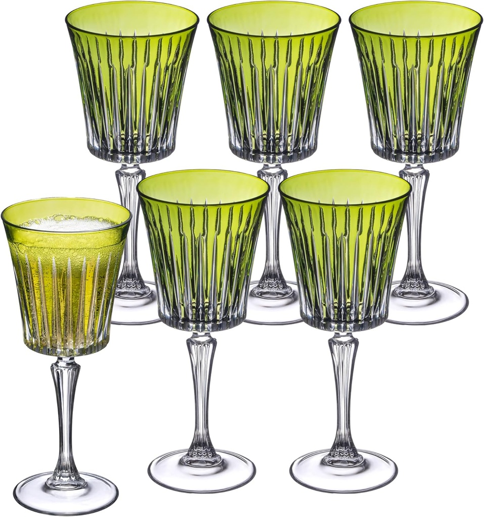 Barski European Wine Glasses - Set of 6 Goblets for Red or White Wine - Elegant Colored Glassware Water Stemware - Gift Ready, 7.5 oz, Green