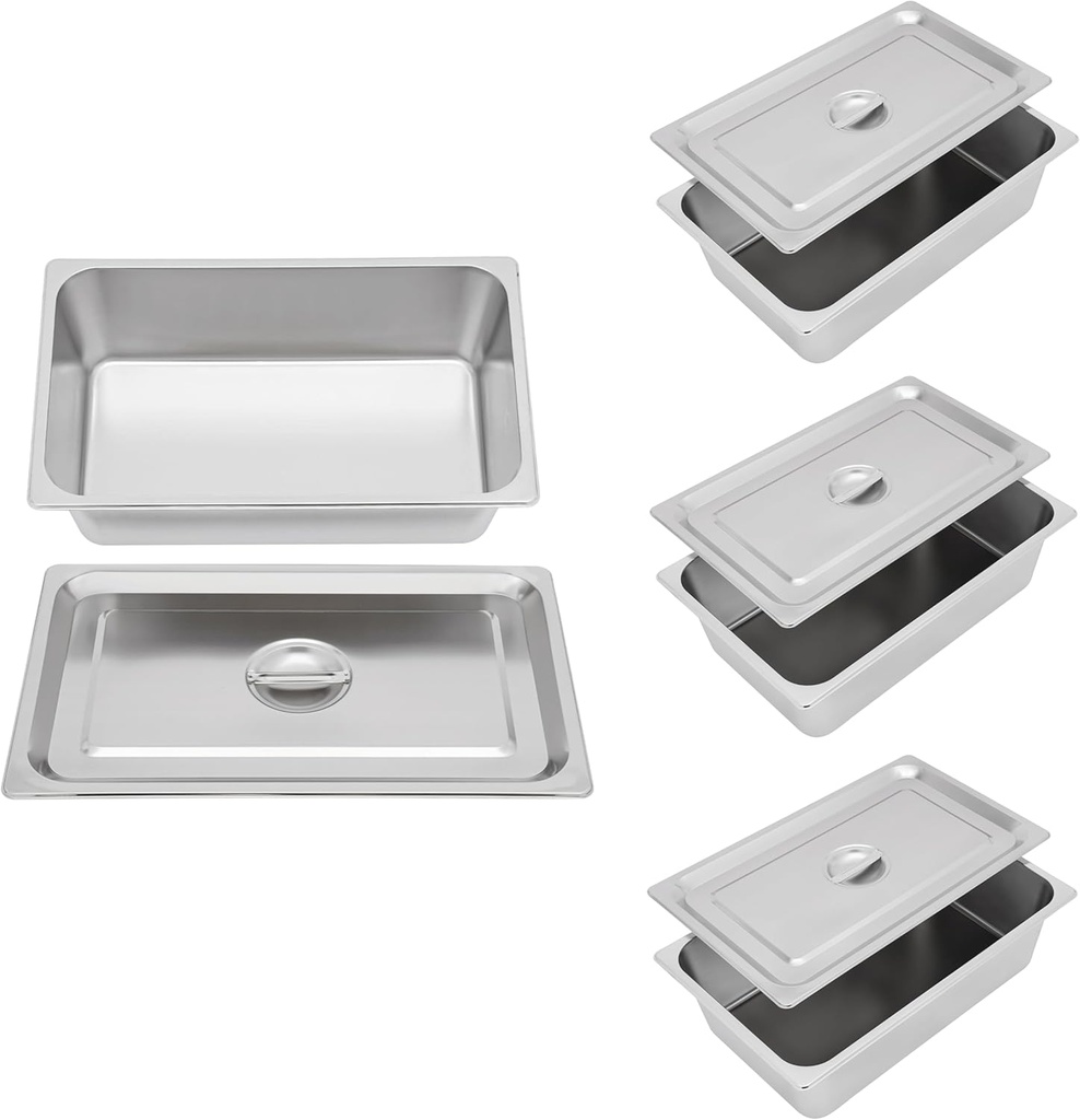 3 Pcs-Stainless Steel Steam Pan with Lid, Full-Size 6-Inch Deep Food Pan Hotel Pans Storage Container Restaurant Steam Table Pan, Catering Food Warmer Buffet Servers Pans
