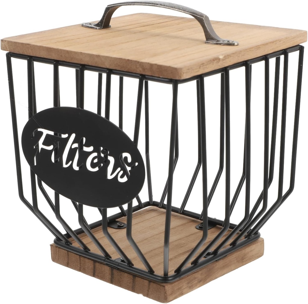 PRETYZOOM Coffee Filter Holder with Lid Wood Coffee Organizer for Countertop Storage Versatile for Kitchen Living Room