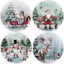 10" Christmas Melamine Plate Set – Dishwasher-Safe, Festive Round Plates with Santa, Snowman, Reindeer & Squirrel Watercolor Designs – Holiday Dinnerware for Table Decor & Parties (Set of 4)