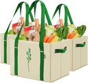 Green Bulldog Reusable Grocery Bags - Heavy Duty Reusable Shopping Tote Bags W/Long Handles, Foldable & Collapsible, Holds Up to 65 lbs - for Kitchen, Picnic 3 Pack
