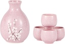 Japanese Plum Blossoms 5 Piece Sake Set 9.5 fl oz Bottle and 4 Cups Porcelain (Pink)