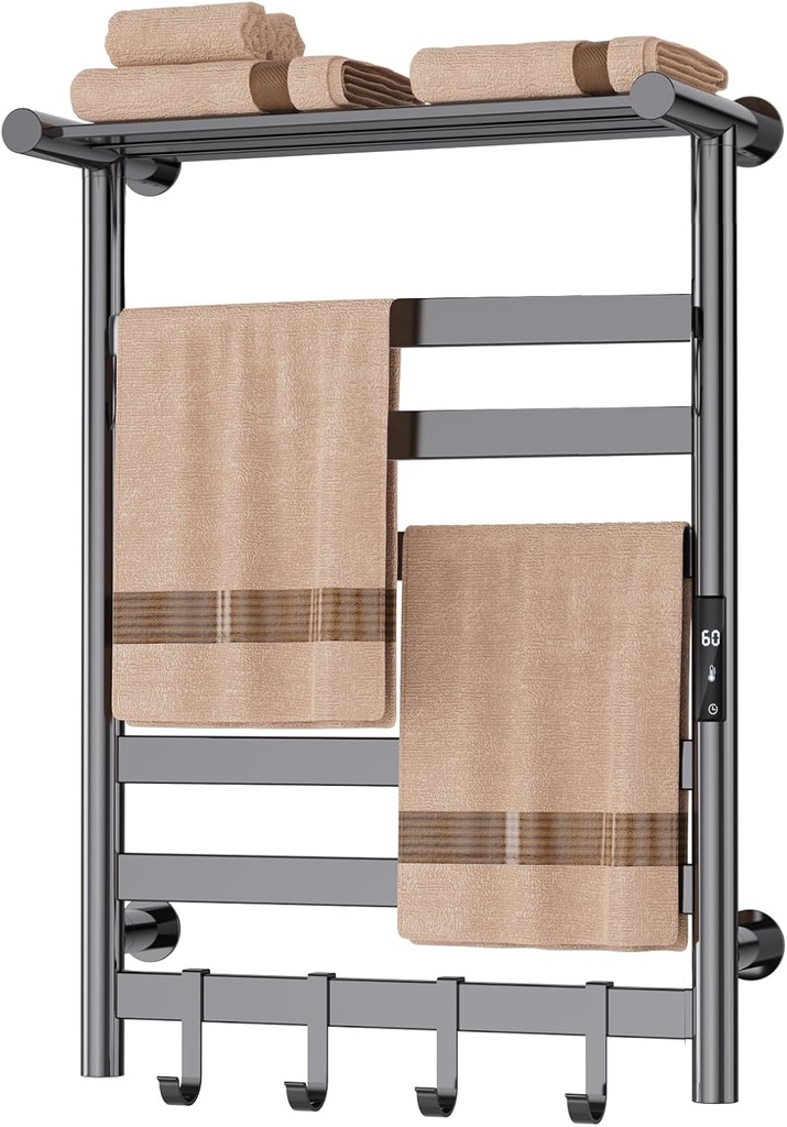 Heated Towel Rack for Bathroom, Towel Warmer Rack, Wall Mounted Wired Heated Towel Rack, with Timer and Temperature Adjustment, Overheat Protection Function, Aluminum Alloy