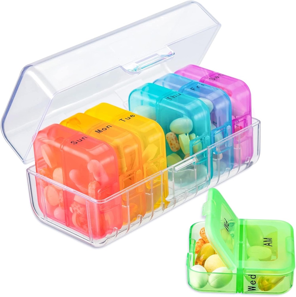 Zoksi Pill Organizer 2 Times a Day, Weekly 7 Day Pill Box, Daily Am Pm Pill Organizer with One-Side Large Opening for Easy to Use, Color Tracking Travel Pill Case for Medicine, Fish Oils, Vitamins