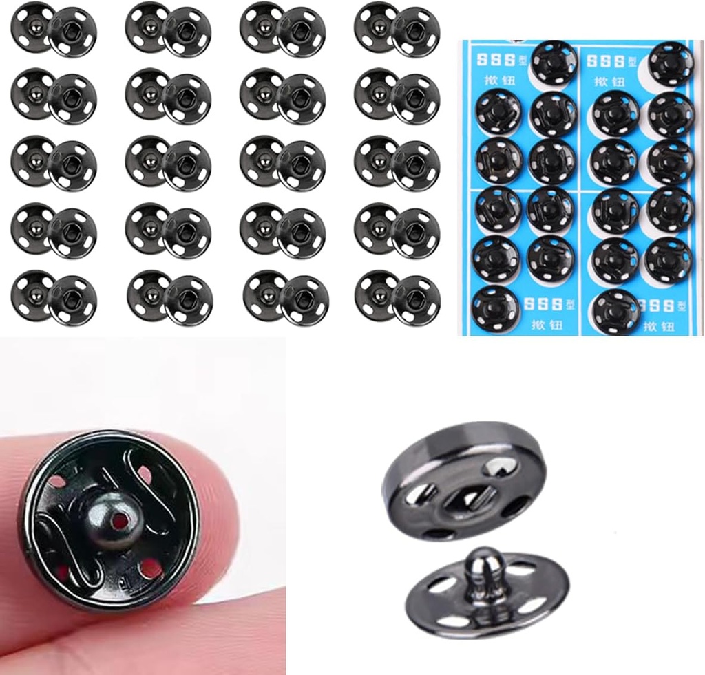 MIUPOO Metal Sew On Snap Buttons, Fasteners Press Studs for Sewing Clothes Jeans Overcoat DIY,0.47Inches/12mm Dia Snaps,20 Sets,Black