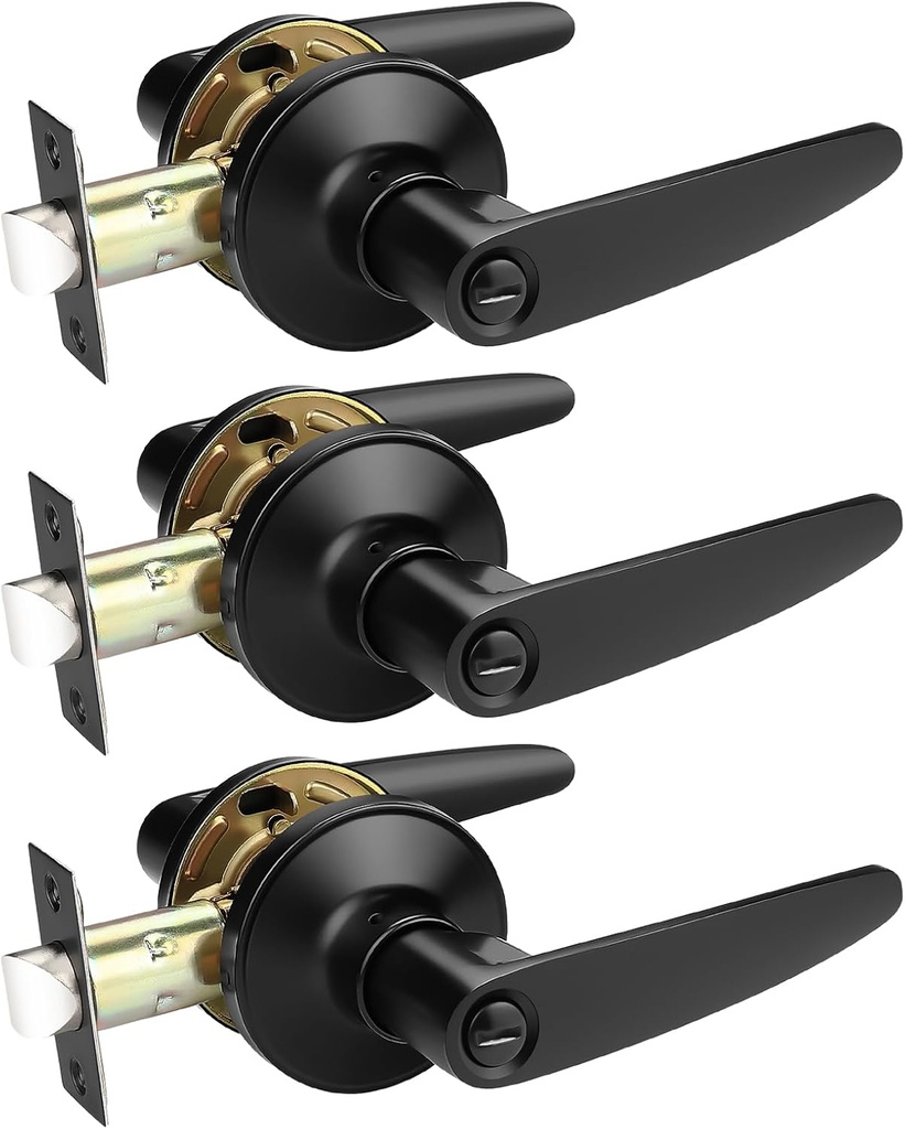 Probrico 3 Pack Black Privacy Lever Door Handles, Keyless Door Handle Set for Bedroom or Bathroom, Interior Handles Door Levers Door Knobs Door Lock