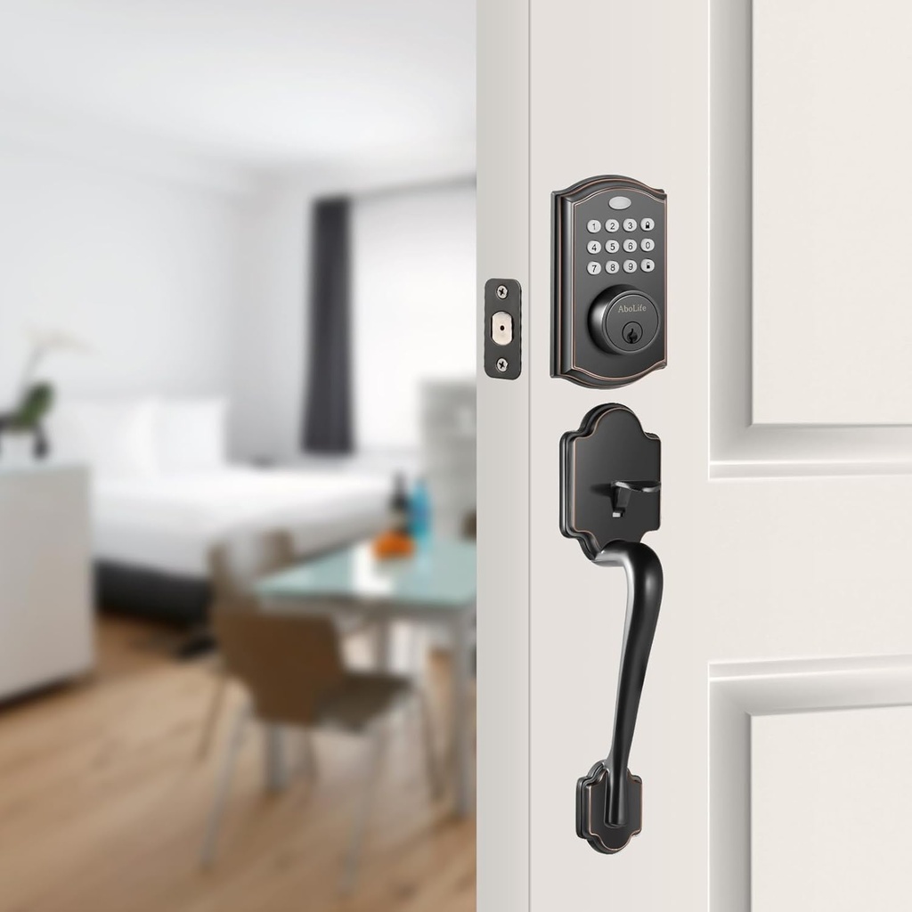 Keyless Entry Door Lock with Handle Set, Electronic Keypad Deadbolt, Smart Lock for Front Door (Black)