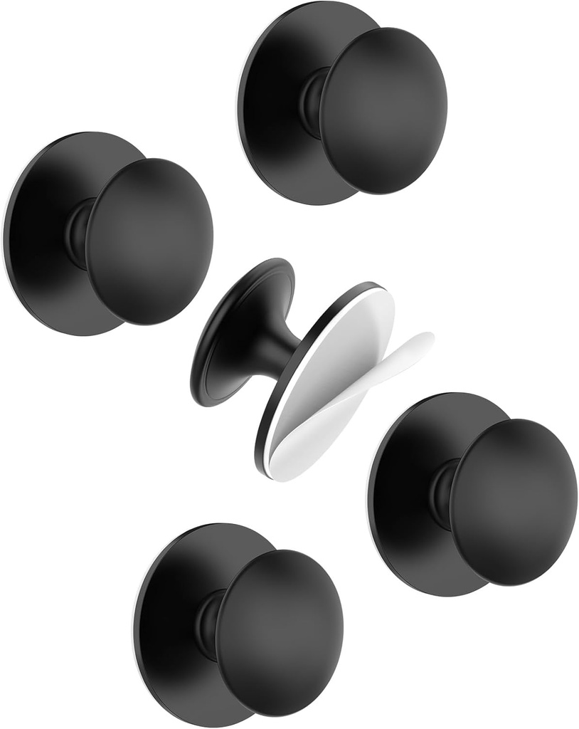 5 Pack Black Self-Adhesive Cabinet Knobs, Self-Stick Hardware Kitchen Cabinet Handles, No-Punch Peel and Stick Drawer Knobs for Refrigerators, Dressers, Windows, Closets