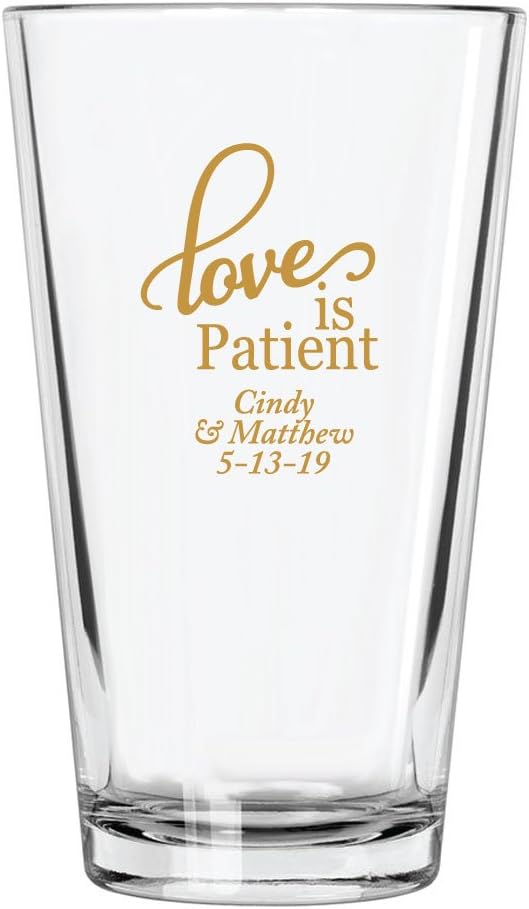 Personalized Color Printed Pint Glass - Love Is Patient - Gold - 72 pack
