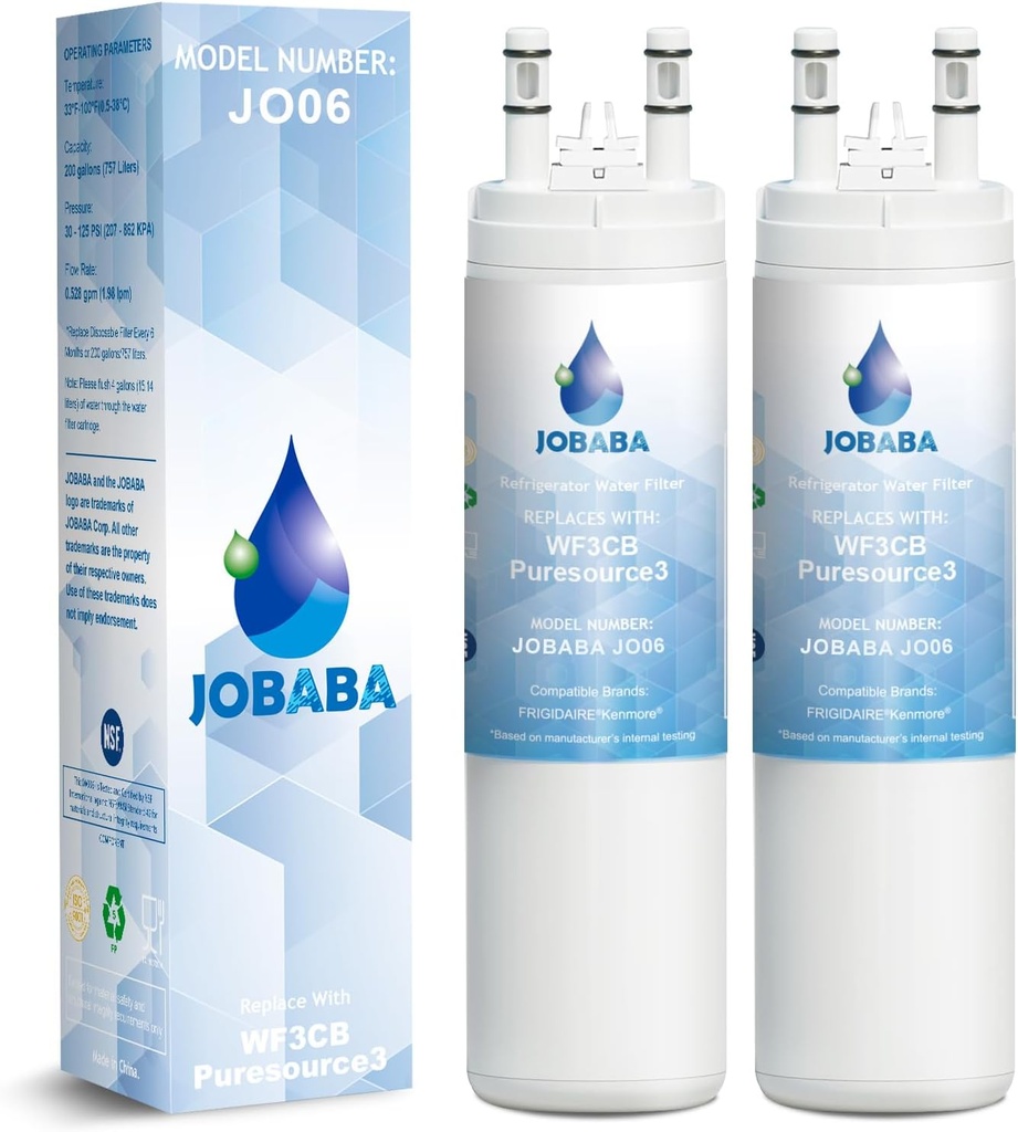 WF3CB Water Filter Replacement - Compatible with Frigidaire WF3CB, PureSource 3, 706465, 242086201, 242069601, PS3412266, AP4567491 Water Filter Replacement, Height 9 Inches, 2 Pack