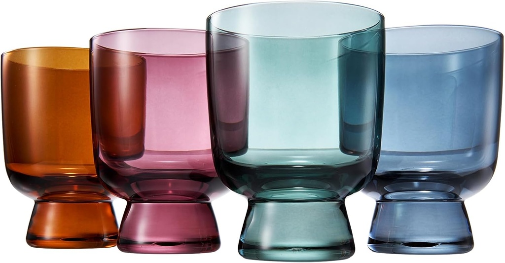 Khen - Colored Muted Colored Glasses - Water & Wine | Set of 4 | Pastel Muted Crystal Cocktail Glassware, Goblet Cocktails, Red & White, Dinner Color Beautiful - Murano Stackable Glasses 8.1oz