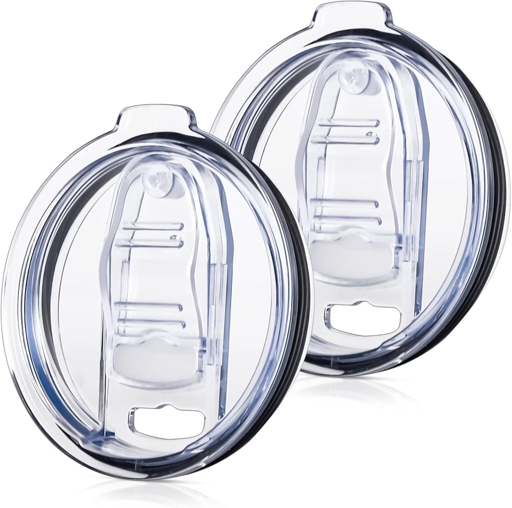 Tumbler Lid Replacement 2 Pack for 20 oz Tumblers - Compatible with Yeti Rambler & More 3.2" Mugs, Spill Proof and Splash Resistant Crystal Clear Sliding Lids, BPA-Free, Straw Friendly