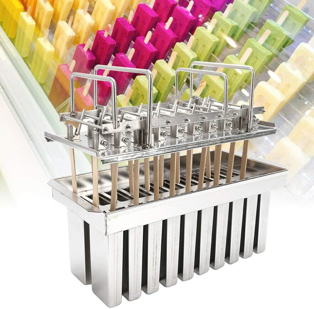 Stainless Steel Popsicle Molds, Commercial Ice Pop Molds 20PCS Metal Ice Lolly Popsicle Mold Ice Cream Maker Mold Stick Holder with Lid Single Cup Capacity 115g-Flatbed
