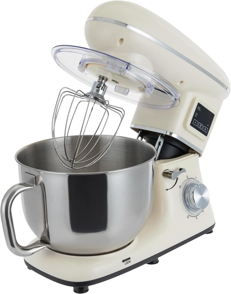 1350w 6.5qt Stand Mixer, 15.31x9.37x13.23in Portable Electric Kitchen Food Mixer, 7-Speed Food Mixer Dough Machine with LCD Display, ＜75db, Timing, Regular Reminder (White)