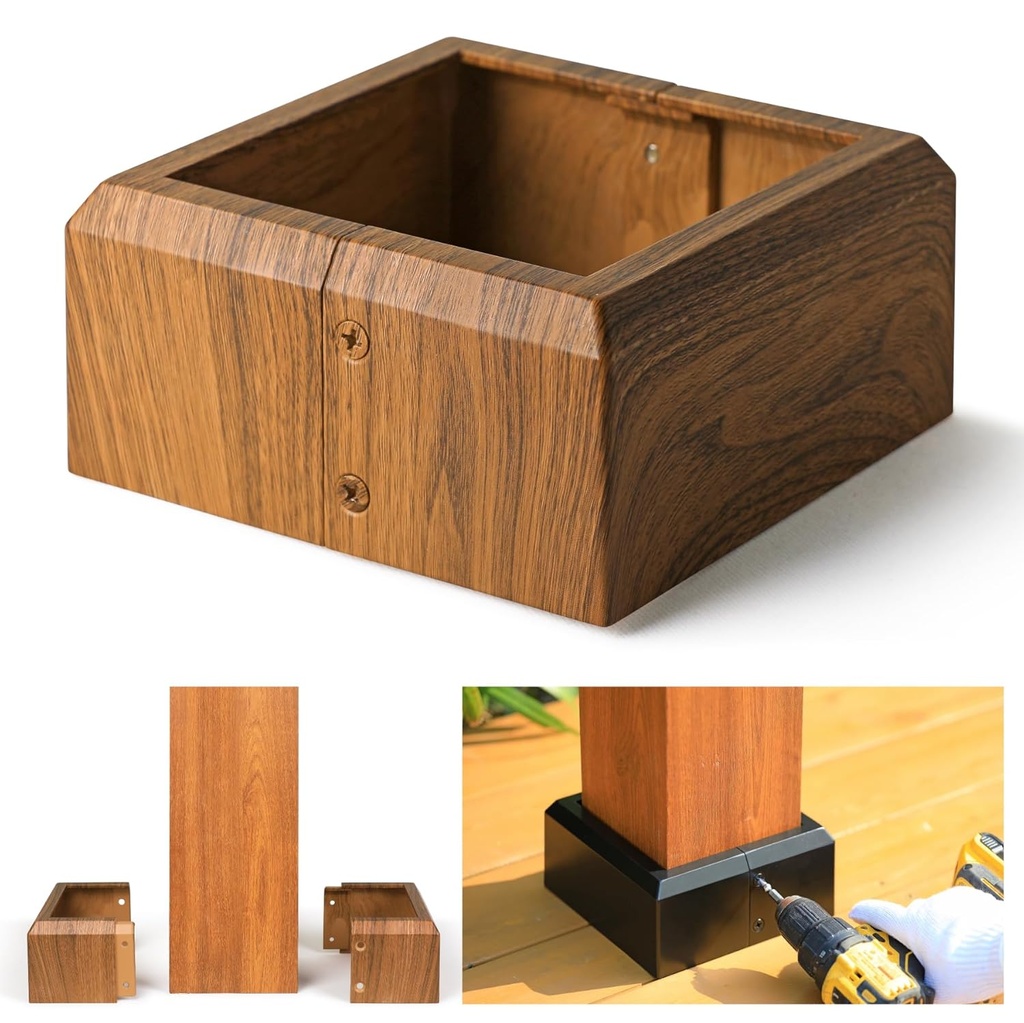 6"x6" (Actual: 5.5"x5.5") Deck Post Base Covers Aluminum, Split Style Post Base Trim Skirt Decorative Dark Burlywood 4Pack