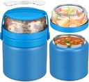 2 in 1 Double Insulated Food Jar 13.5oz Soup Thermo with Snack Container Kids Thermo for Hot Food Lunch Containers Wide Mouth Vacuum Stainless Steel Leak Proof for School Travel (Blue)