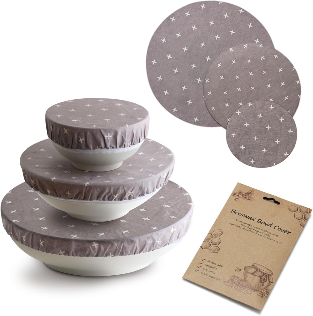 3PCS Reusable Bowl Covers for Bread Proofing, Beeswax Reusable Elastic Cotton Bowl Covers, Bread Proofing Cap for Food Fruit Salad Eco-Friendly