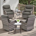 Rilyson 6 Piece Outdoor Patio Swivel Rocker Chairs, Waterproof Wicker, High Back, Deep Seating, Wide Armrest, Upgraded 6 inch Thick Cushions, Side Table, Ideal for Deck Porch Yard, Mixed Grey/Grey