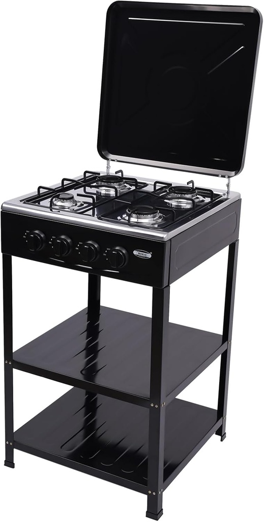 Portable Propane Gas Stove,4 Burner Gas Cooker with Removable Storage Stand Stainless Steel Outdoor Bbq Grill Camping Stove,300000 BTU Stove Propane for Cafeteria, Apartment, Outdoor Cooking(Black)