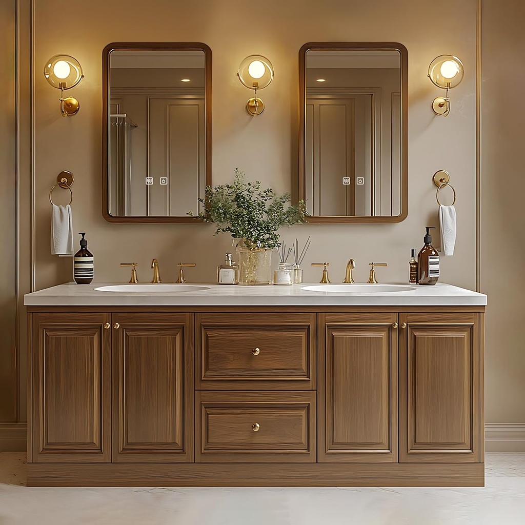 Bathroom Vanity - Modern Bathroom Vanity with Double Sinks Includes Rectangle Mirrors & American Country Style|Seamless Sink,Exquisite Handle,LED Smart Defog Mirror(80IN)