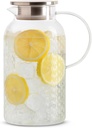 2 Liter 68 oz Glass Pitcher with Lid and Spout, Diamond Glass Carafe for Hot/Cold Water, Large Iced Tea Pitcher for Juice and Homemade Beverage