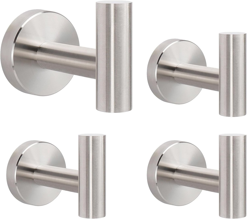 Livabber Bathroom Towel Hooks, 304 Stainless Steel Robe Shower Hooks Wall Mounted, Heavy Duty Towel Hangers for Bathroom Kitchen Bedroom (4 Pack, Brushed Nickel)