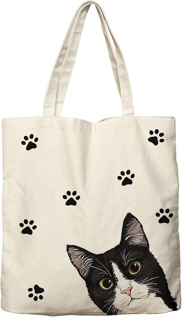 Dlzdn Cat Tote Bag Aesthetic Funny Cat Reusable Shopping Grocery Bag Beach Bag Birthday Christmas Gifts for Women