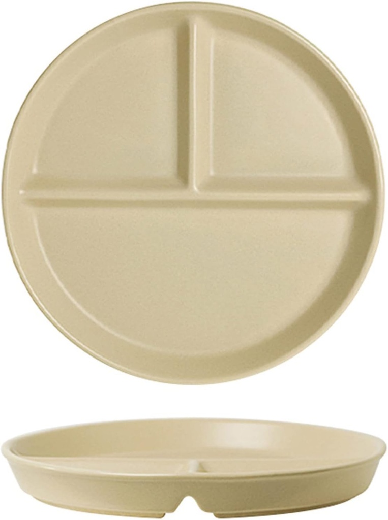 Weight Management Tableware - 8.6“ Divided Plates for Weight Loss Adults Ceramic Diet Plate for Diabetics 3 Grids (Color : Khaki)